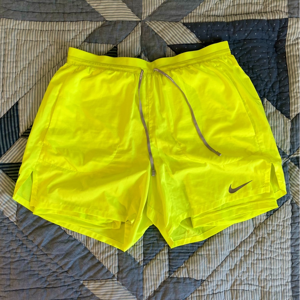 Nike Dri-Fit Running Compression Lined Shorts Sz Medium Neon Yellow